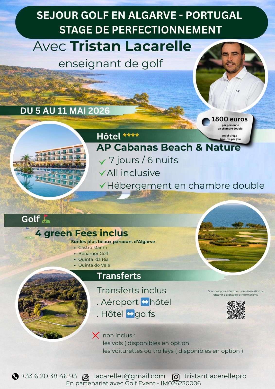 Séjour golf Algarve Portugal avec Tristan Lacarelle - mai 2026